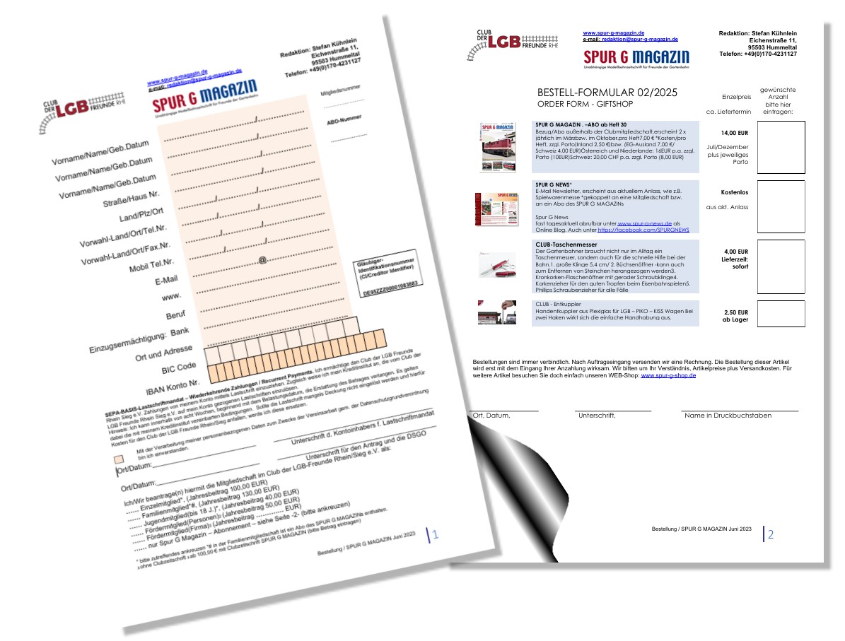 Bestellung ABO Spur G Magazin - mit Bestellformular