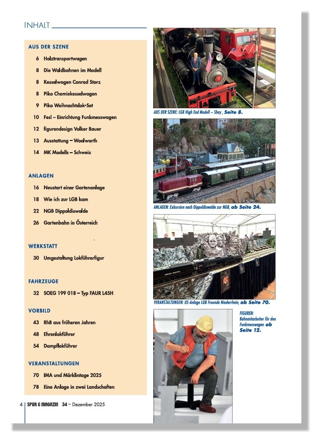 Spur G Magazin Ausgabe Nr. 34 - Dezember 2025 - Inhaltsverzeichnis zum Download