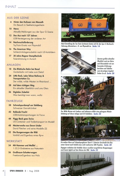 Inhaltsverzeichnis Spur G Magazin Nr. 5 vom  August 2008